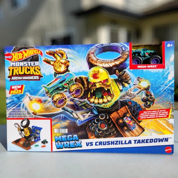 NEW Hot Wheels Monster Trucks Arena Smashers Mega-Wrex Vs Crushzilla Takedown Pl - Picture 3 of 15